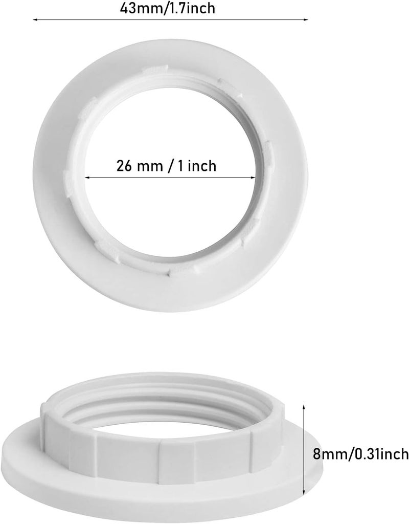 LUORNG E12 Lamp Shade Collar Rings 6PCS White E12 E14 Threaded Lamp Shade Holder Adapter, E14 Small Night Light Holder (OD.43mm, ID.26mm) - Image 3